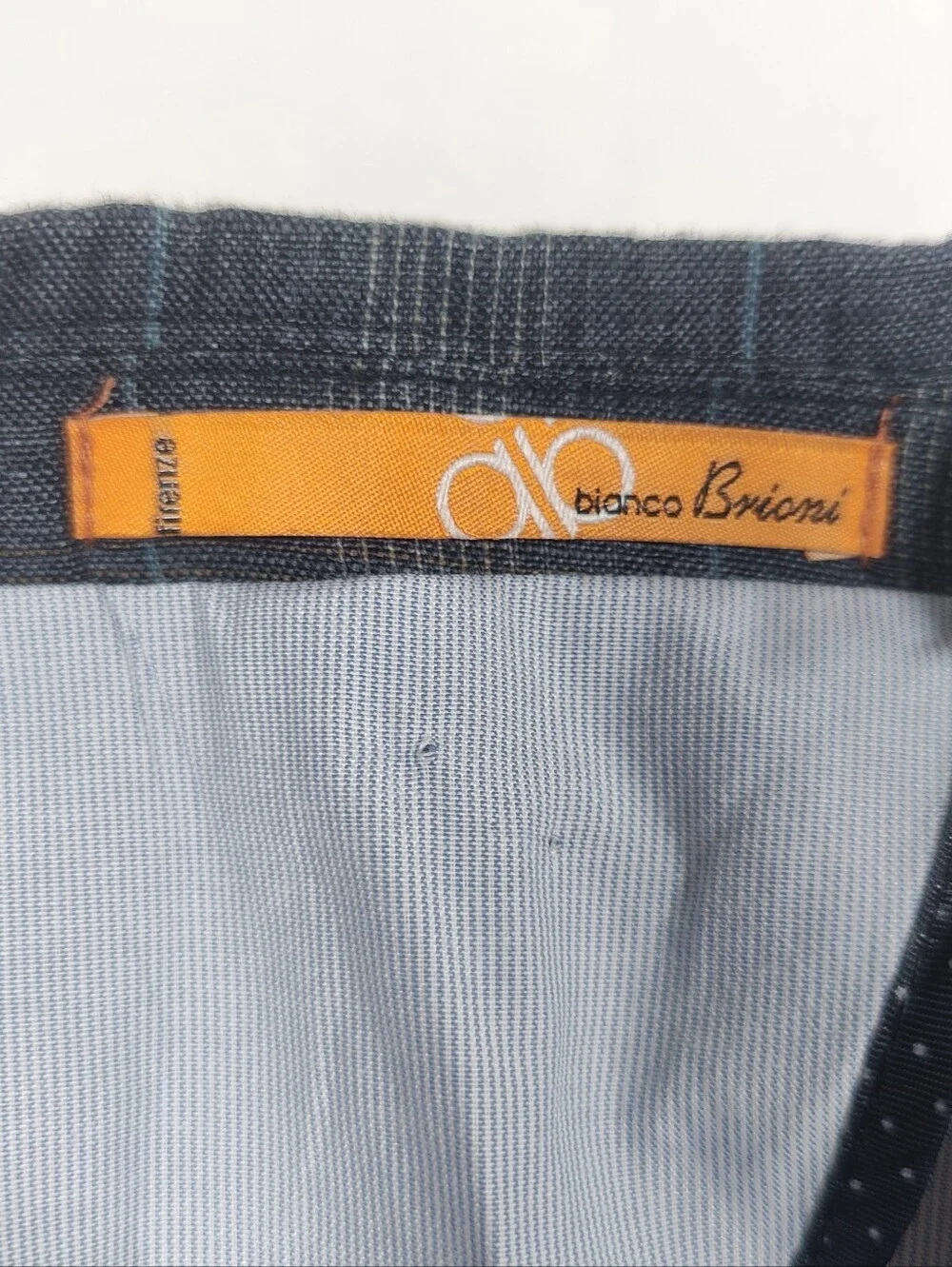Bianco Brioni Mens Blue Grey 100% Linen Plaid Blazer Size 40R Made In Italy